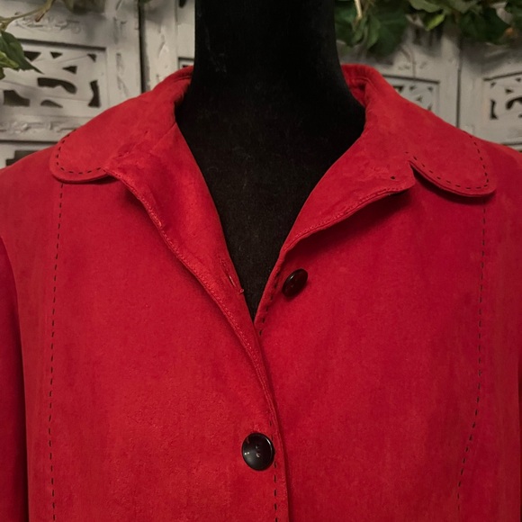 VINTAGE ALFRED DUNNER FASHIONABLE FAUX RED SUEDE BUTTON UP LONG SLEEVE JACKET - Picture 3 of 12